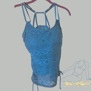 Juniors Hula Honey Strappy Crochet Tankini Padded Top Swimwear Teal Size M